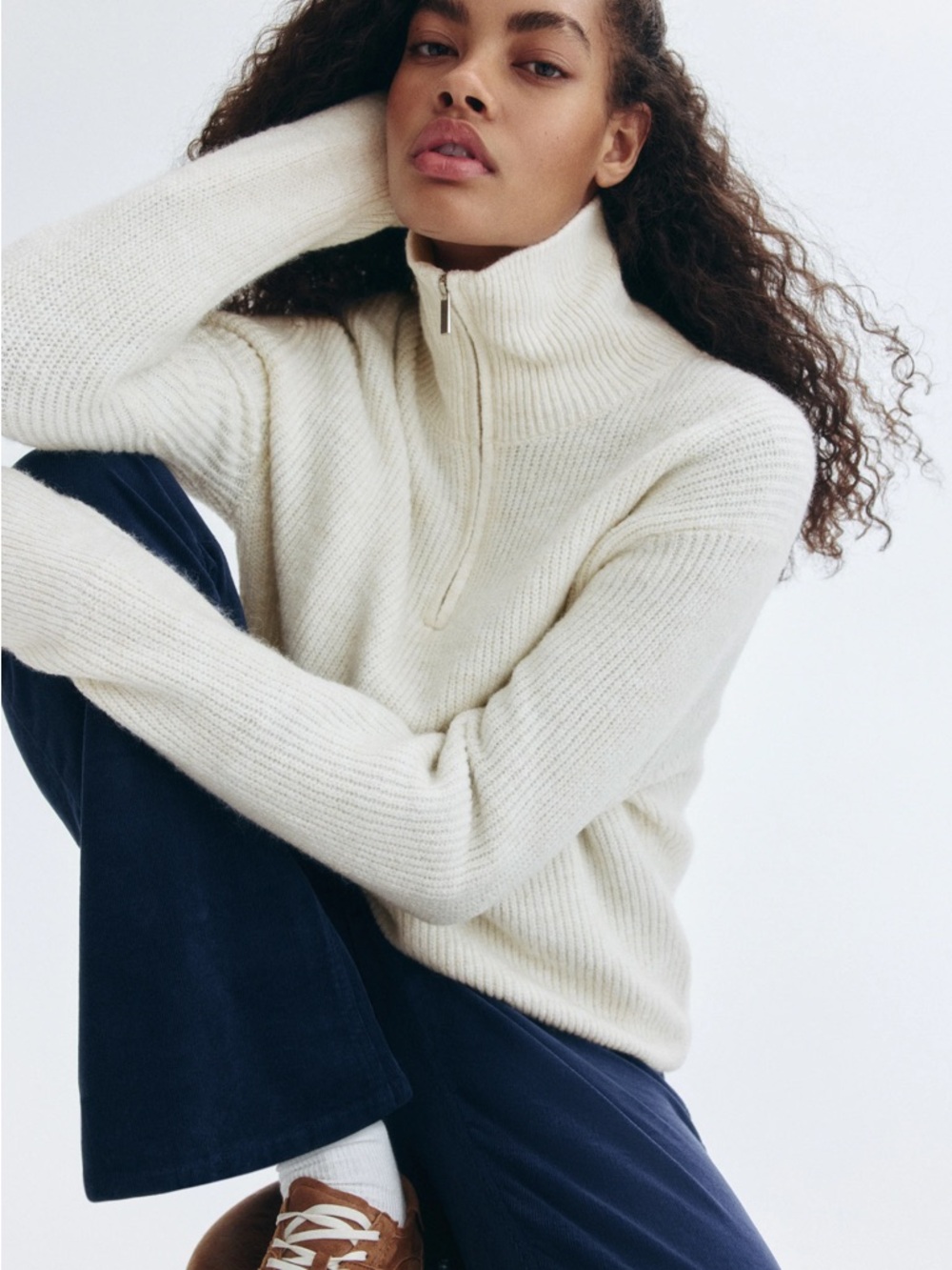 H&M Cream Half-Zip Cowl Turtleneck Sweater